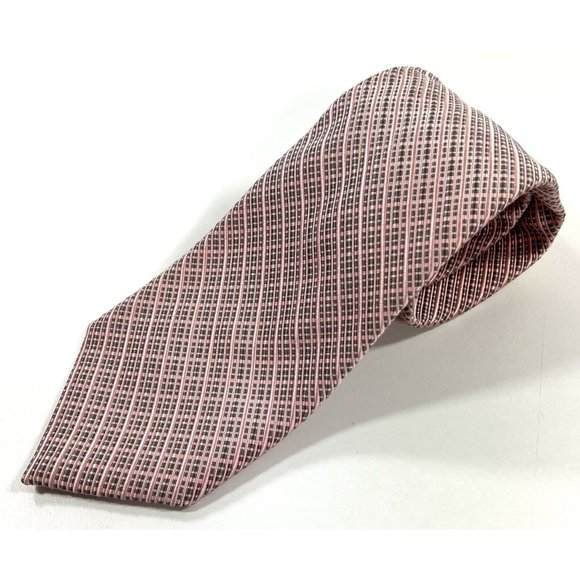 Gucci Designer Necktie Mens Geometric Silk Cotton Woven Pink Gray Made In Italy - Picture 1 of 9